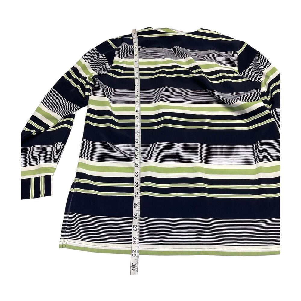 Alfred Dunner Top Womens 12 Navy Striped 100% Polyester Button Front Long Sleeve - Picture 5 of 7